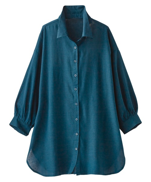 BELLUNA PLUS（ベルーナ）の「涼感麻入り素材シャツジャケット（シャツ/ブラウス・レディース・ネイビー/オフホワイト/カーキ/ターコイズブルー・MEDIUM/LARGE/X-LARGE/XXX-LARGE/XXXX-LARGE/XX-LARGE）」の8枚目の写真