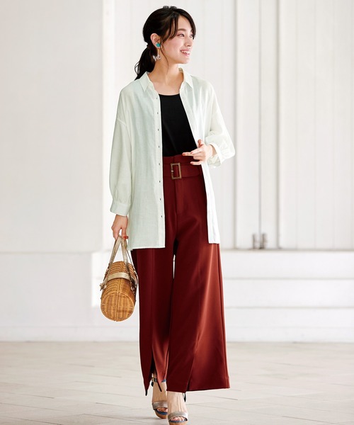 BELLUNA PLUS（ベルーナ）の「涼感麻入り素材シャツジャケット（シャツ/ブラウス・レディース・ネイビー/オフホワイト/カーキ/ターコイズブルー・MEDIUM/LARGE/X-LARGE/XXX-LARGE/XXXX-LARGE/XX-LARGE）」の9枚目の写真