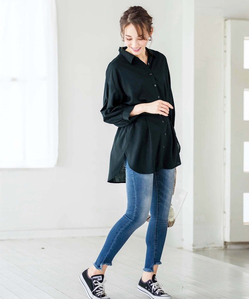 BELLUNA PLUS（ベルーナ）の「涼感麻入り素材シャツジャケット（シャツ/ブラウス・レディース・ネイビー/オフホワイト/カーキ/ターコイズブルー・MEDIUM/LARGE/X-LARGE/XXX-LARGE/XXXX-LARGE/XX-LARGE）」の13枚目の写真