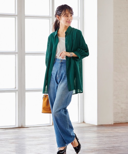 BELLUNA PLUS（ベルーナ）の「涼感麻入り素材シャツジャケット（シャツ/ブラウス・レディース・ネイビー/オフホワイト/カーキ/ターコイズブルー・MEDIUM/LARGE/X-LARGE/XXX-LARGE/XXXX-LARGE/XX-LARGE）」の14枚目の写真