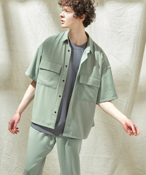 EMMA CLOTHES(エマクローズ)の「【セットアップ】ブライトポプリン レギュラーカラーシャツ オーバー ドレープ CPOシャツ&ワイドアンクルシェフパンツ ワンマイルウェア(シャツ/ブラウス・メンズ・ブラック/ブラウン/ベージュ/グリーン系その他/ベージュ系その他/ベージュ系その他2/ブラック系その他/グレイッシュベージュ/ライラック/グレイッシュブルー・M/L/S)」の8枚目の写真