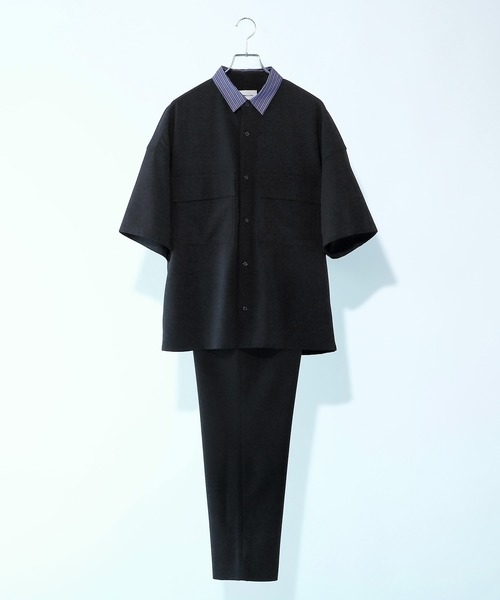 EMMA CLOTHES(エマクローズ)の「【セットアップ】ブライトポプリン レギュラーカラーシャツ オーバー ドレープ CPOシャツ&ワイドアンクルシェフパンツ ワンマイルウェア(シャツ/ブラウス・メンズ・ブラック/ブラウン/ベージュ/グリーン系その他/ベージュ系その他/ベージュ系その他2/ブラック系その他/グレイッシュベージュ/ライラック/グレイッシュブルー・M/L/S)」の20枚目の写真