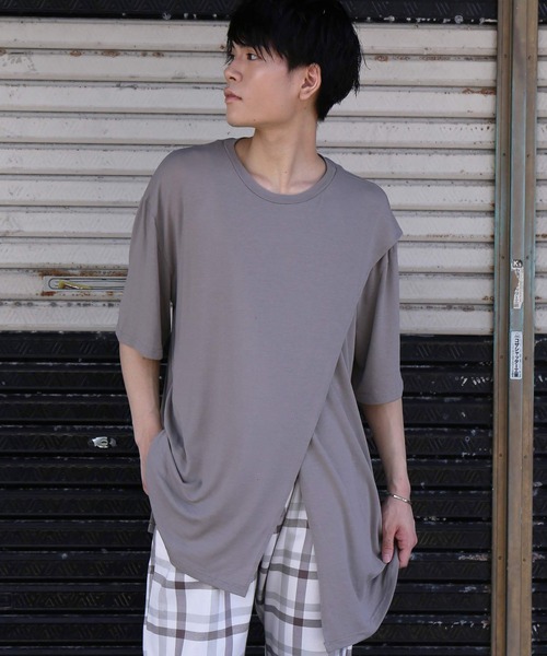 revertical(リバーティカル)の「ガーゼレイヤードビッグTシャツ(Tシャツ/カットソー・メンズ・モカ/カーキ/ブラック/グレー・M/L)」の1枚目の写真