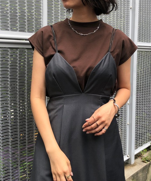 &g'aime(アンジェム)の「【&g'aime】フレンチスリーブハイネックトップス(Tシャツ/カットソー・レディース・ホワイト/ブラック/ベージュ/ブラウン・FREE)」の3枚目の写真