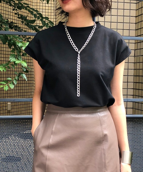 &g'aime(アンジェム)の「【&g'aime】フレンチスリーブハイネックトップス(Tシャツ/カットソー・レディース・ホワイト/ブラック/ベージュ/ブラウン・FREE)」の2枚目の写真