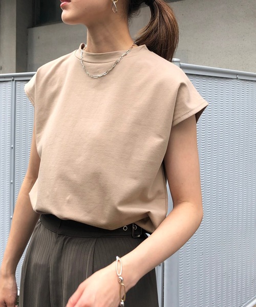 &g'aime(アンジェム)の「【&g'aime】フレンチスリーブハイネックトップス(Tシャツ/カットソー・レディース・ホワイト/ブラック/ベージュ/ブラウン・FREE)」の6枚目の写真