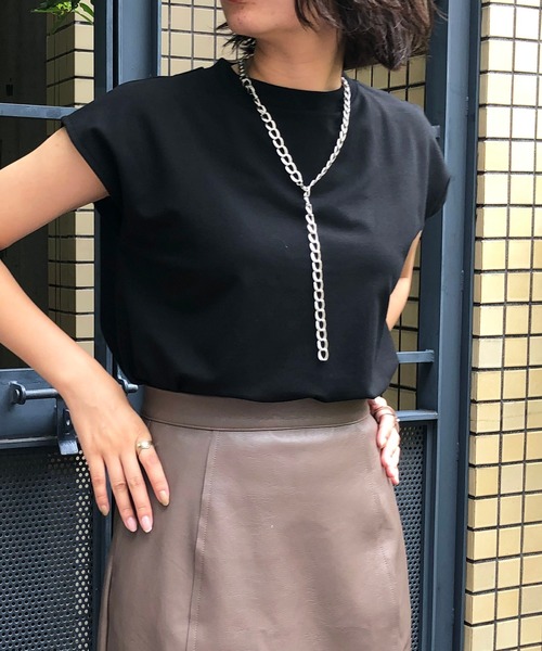 &g'aime(アンジェム)の「【&g'aime】フレンチスリーブハイネックトップス(Tシャツ/カットソー・レディース・ホワイト/ブラック/ベージュ/ブラウン・FREE)」の5枚目の写真