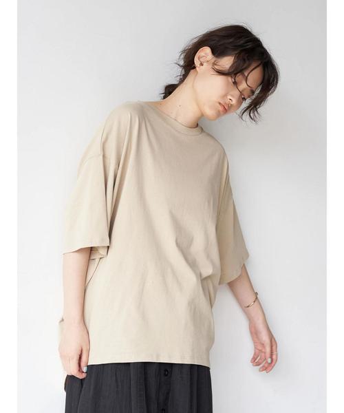 AMERICAN HOLIC（アメリカンホリック）の「クルーネック5分袖BIGカットプルオーバー　〇＊（Tシャツ/カットソー・レディース・チャコールグレー/ベージュ/ブラウン/ピンク/アイボリー/ミント・M/L）」の9枚目の写真