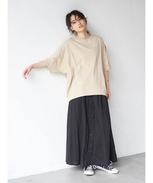 AMERICAN HOLIC（アメリカンホリック）の「クルーネック5分袖BIGカットプルオーバー　〇＊（Tシャツ/カットソー・レディース・チャコールグレー/ベージュ/ブラウン/ピンク/アイボリー/ミント・M/L）」の14枚目の写真