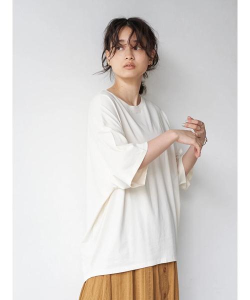 AMERICAN HOLIC（アメリカンホリック）の「クルーネック5分袖BIGカットプルオーバー　〇＊（Tシャツ/カットソー・レディース・チャコールグレー/ベージュ/ブラウン/ピンク/アイボリー/ミント・M/L）」の18枚目の写真