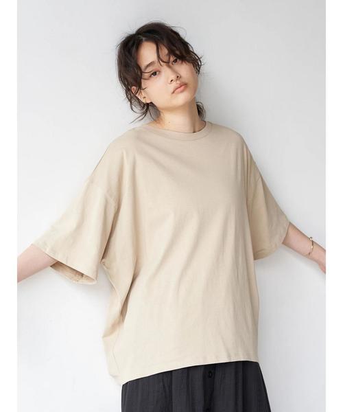 AMERICAN HOLIC（アメリカンホリック）の「クルーネック5分袖BIGカットプルオーバー　〇＊（Tシャツ/カットソー・レディース・チャコールグレー/ベージュ/ブラウン/ピンク/アイボリー/ミント・M/L）」の4枚目の写真