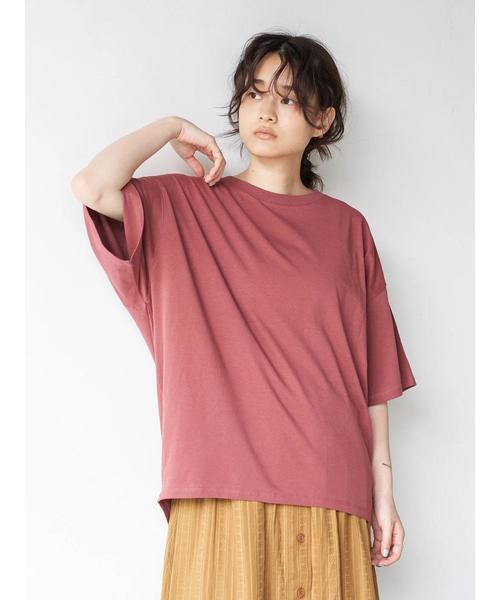 AMERICAN HOLIC（アメリカンホリック）の「クルーネック5分袖BIGカットプルオーバー　〇＊（Tシャツ/カットソー・レディース・チャコールグレー/ベージュ/ブラウン/ピンク/アイボリー/ミント・M/L）」の6枚目の写真