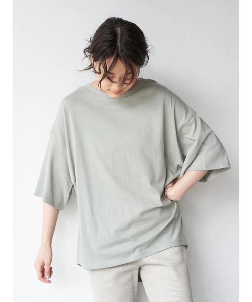 AMERICAN HOLIC（アメリカンホリック）の「クルーネック5分袖BIGカットプルオーバー　〇＊（Tシャツ/カットソー・レディース・チャコールグレー/ベージュ/ブラウン/ピンク/アイボリー/ミント・M/L）」の5枚目の写真