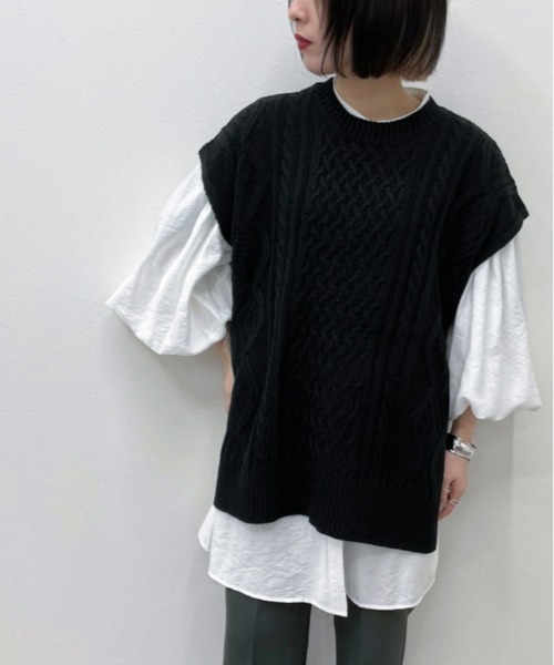 apres jour mignon（アプレジュールミニョン）の「ケーブルニットベスト【ZOZOTOWN限定アイテム】（ベスト・レディース・ブラック/アイボリー/クリーム・X-LARGE/フリー）」の17枚目の写真