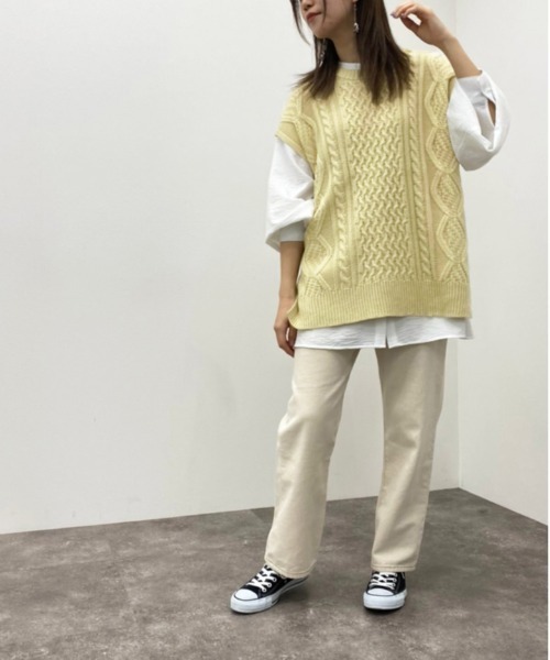 apres jour mignon（アプレジュールミニョン）の「ケーブルニットベスト【ZOZOTOWN限定アイテム】（ベスト・レディース・ブラック/アイボリー/クリーム・X-LARGE/フリー）」の9枚目の写真