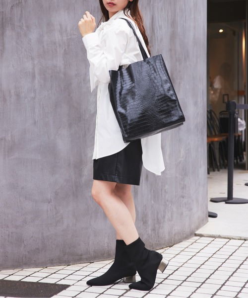 SETUP7（セットアップセブン）の「A4サイズも楽々収納♪【SETUP7】クロコ型押しエコレザートートバッグ LT（トートバッグ・レディース・ホワイト/ブラック/ピンク/ミント/シルバー/ベージュ・FREE）」の21枚目の写真