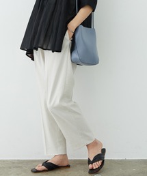 バックベルト付き麻混タックパンツ