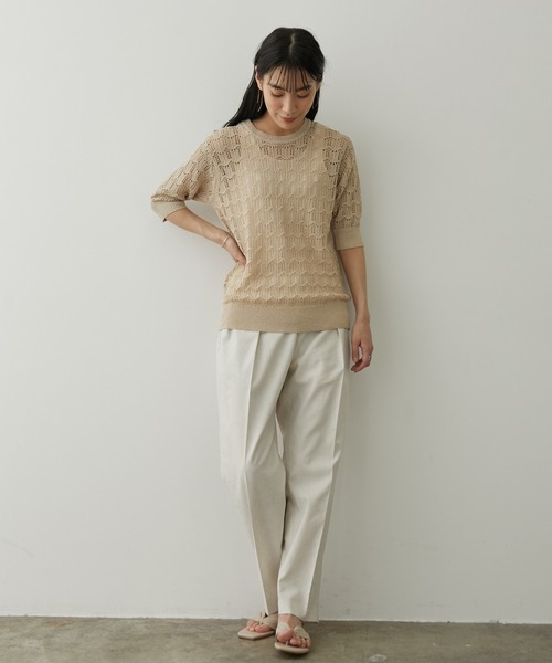 SALON adam et rope'（サロン アダム エ ロペ）の「バックベルト付き麻混タックパンツ（その他パンツ・レディース・ブラック/ベージュ/ライトグリーン・M/S）」の7枚目の写真