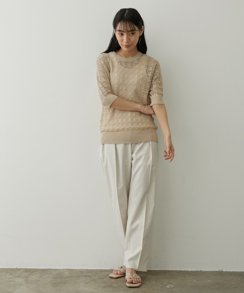 SALON adam et rope'（サロン アダム エ ロペ）の「バックベルト付き麻混タックパンツ（その他パンツ・レディース・ブラック/ベージュ/ライトグリーン・M/S）」の21枚目の写真