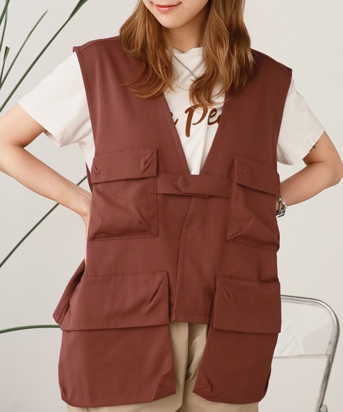 REMI RELIEF(レミレリーフ)の「REMI RELIEF/レミレリーフ ポケッタブルベスト vest メンズ 夏物 夏服(ベスト・メンズ・ベージュ/ブラウン・M/L/XL)」の2枚目の写真
