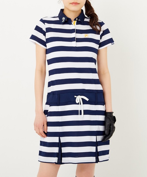 Golf フィラゴルフ 半袖 セール 先染め 先染め ワンポイント刺繍 ワンピース ワンピース Fila フィラ のファッション ワンピース 半袖 Fila ボーダー