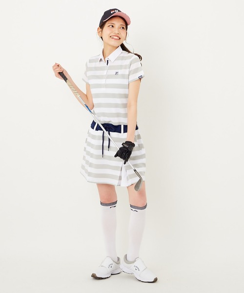 Fila フィラ のファッション Golf フィラゴルフ 半袖 セール ワンピース ワンピース ボーダー Fila ワンピース 先染め ワンポイント刺繍 先染め 半袖