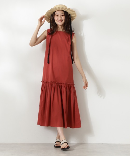 N.（N. Natural Beauty Basic）（エヌエヌナチュラルビューティーベーシック）の「◆コットンローンギャザーホールワンピース（ワンピース・レディース・チャコールグレー/ライトグリーン/レッド・MEDIUM）」の22枚目の写真