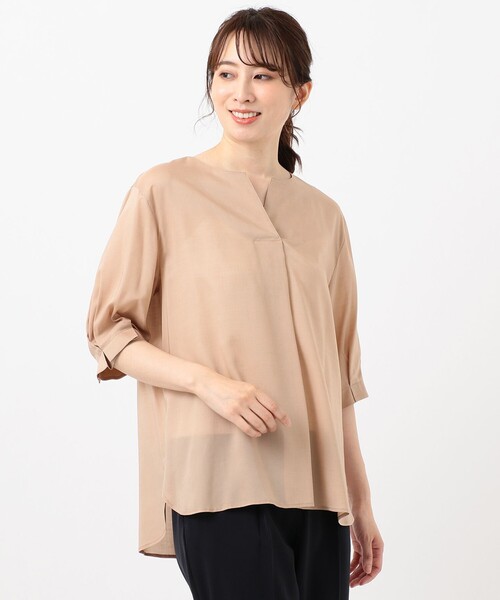 J.PRESS(ジェイプレス)の「【洗える】キュプラローン ノーカラー ブラウス(シャツ/ブラウス・レディース・ピンク系・T13/T15)」の4枚目の写真