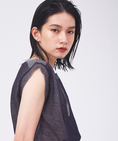 qualite（カリテ）の「【リバーシブル対応】シアーカラーレイヤードニット（ニット/セーター・レディース・ホワイト/ピンク/ダークネイビー・フリー）」の12枚目の写真