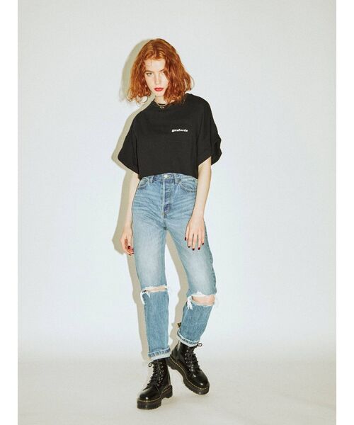 jouetie（ジュエティ）の「クロップドロゴ Tシャツ（Tシャツ/カットソー・レディース・オフホワイト/ブラック/パープル・MEDIUM）」の5枚目の写真