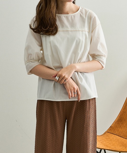 Ambre Neige（アンブルネージュ）の「パイピングパワショルブラウス／【WEB/EC限定商品】（シャツ/ブラウス・レディース・ホワイト/クリーム/キャメル・FREE）」の11枚目の写真