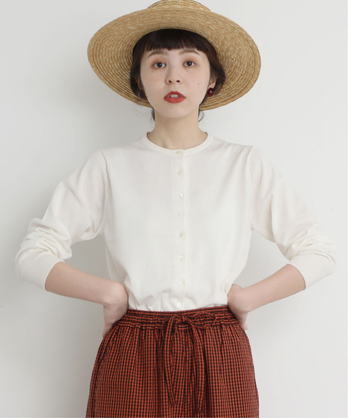 CHILD WOMAN（チャイルドウーマン）の「ICE COTTON クルーカーディガン（ニット/セーター・レディース・レッド/ダークブラウン/ホワイト/ブラック/グリーン/ピンク・FREE）」の2枚目の写真