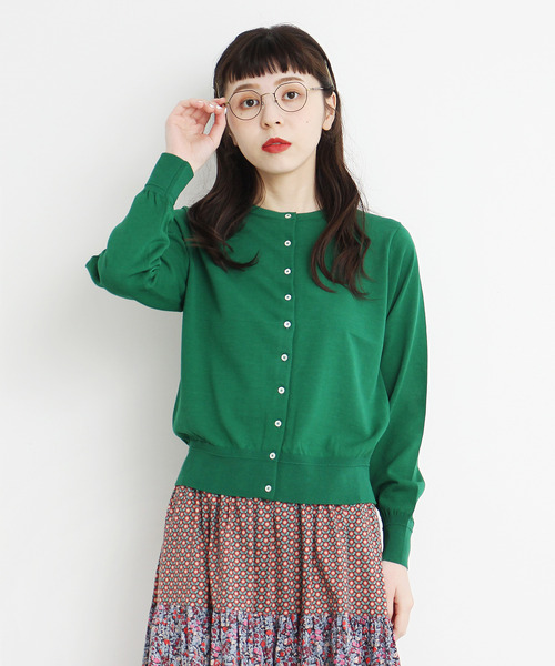 CHILD WOMAN（チャイルドウーマン）の「ICE COTTON クルーカーディガン（ニット/セーター・レディース・レッド/ダークブラウン/ホワイト/ブラック/グリーン/ピンク・FREE）」の5枚目の写真