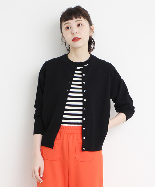 CHILD WOMAN（チャイルドウーマン）の「ICE COTTON クルーカーディガン（ニット/セーター・レディース・レッド/ダークブラウン/ホワイト/ブラック/グリーン/ピンク・FREE）」の3枚目の写真