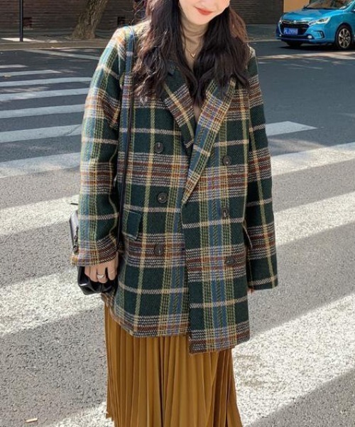 ABITOKYO（アビトーキョー）の「ダブルボタンチェック柄テーラードジャケット（テーラードジャケット・レディース・ブラウン系その他/グリーン系その他・S/M/L）」の8枚目の写真