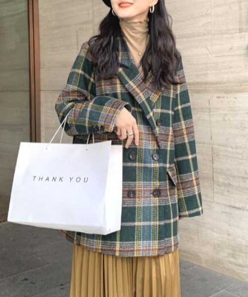 ABITOKYO（アビトーキョー）の「ダブルボタンチェック柄テーラードジャケット（テーラードジャケット・レディース・ブラウン系その他/グリーン系その他・S/M/L）」の12枚目の写真
