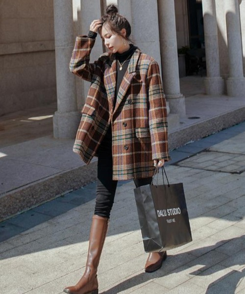 ABITOKYO（アビトーキョー）の「ダブルボタンチェック柄テーラードジャケット（テーラードジャケット・レディース・ブラウン系その他/グリーン系その他・S/M/L）」の7枚目の写真