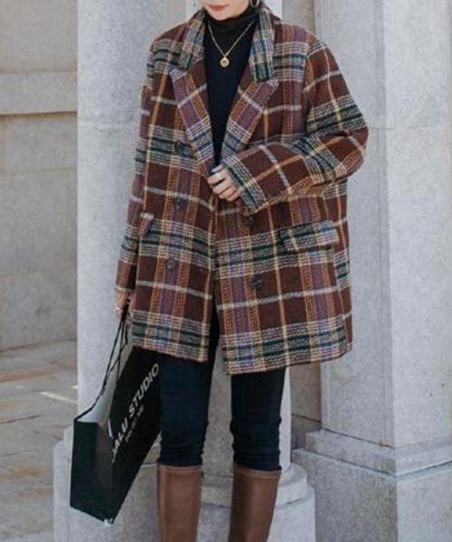 ABITOKYO（アビトーキョー）の「ダブルボタンチェック柄テーラードジャケット（テーラードジャケット・レディース・ブラウン系その他/グリーン系その他・S/M/L）」の17枚目の写真