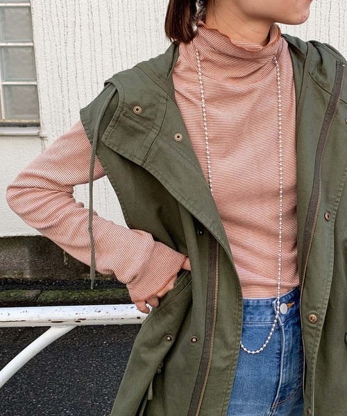 CIAOPANIC TYPY（チャオパニックティピー）の「ボーダー配色ステッチハイネックTee（その他トップス・レディース・ブラック/オレンジ/グリーン・ONE SIZE）」の3枚目の写真