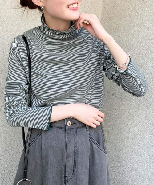 CIAOPANIC TYPY（チャオパニックティピー）の「ボーダー配色ステッチハイネックTee（その他トップス・レディース・ブラック/オレンジ/グリーン・ONE SIZE）」の11枚目の写真