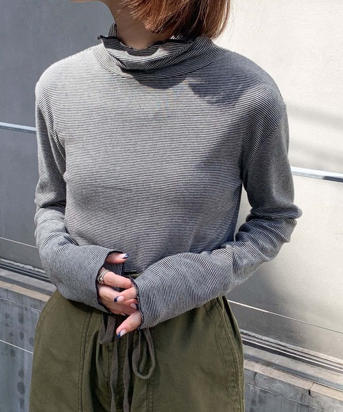 CIAOPANIC TYPY（チャオパニックティピー）の「ボーダー配色ステッチハイネックTee（その他トップス・レディース・ブラック/オレンジ/グリーン・ONE SIZE）」の5枚目の写真