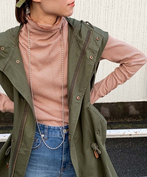 CIAOPANIC TYPY（チャオパニックティピー）の「ボーダー配色ステッチハイネックTee（その他トップス・レディース・ブラック/オレンジ/グリーン・ONE SIZE）」の7枚目の写真