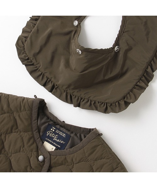 petit main（プティマイン）の「【リンク】ビッグ衿キルトジャケット（ブルゾン・キッズ・ライトカーキ/ダークブラウン・M/S/L）」の20枚目の写真