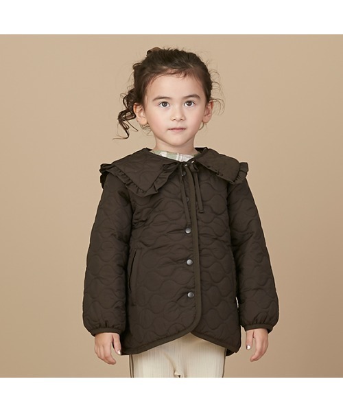 petit main（プティマイン）の「【リンク】ビッグ衿キルトジャケット（ブルゾン・キッズ・ライトカーキ/ダークブラウン・M/S/L）」の7枚目の写真