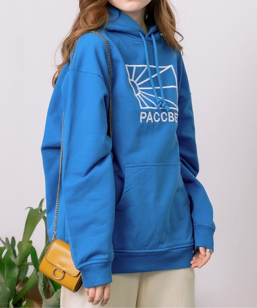 RASSVET / PACCBET(ラスベート)の「PACCBETT/ラスべート MENS COTTON LOGO HOODIE KNIT 刺繍ロゴ パーカー フーディー ビッグシルエット(パーカー・メンズ・ブラック/ブルー・L/M/XL)」の2枚目の写真