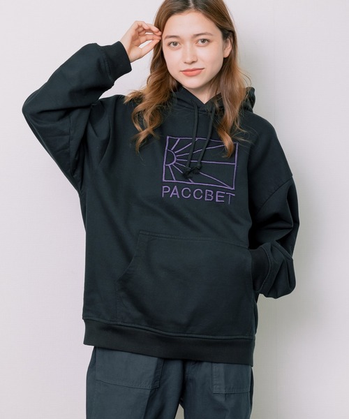 RASSVET / PACCBET(ラスベート)の「PACCBETT/ラスべート MENS COTTON LOGO HOODIE KNIT 刺繍ロゴ パーカー フーディー ビッグシルエット(パーカー・メンズ・ブラック/ブルー・L/M/XL)」の5枚目の写真