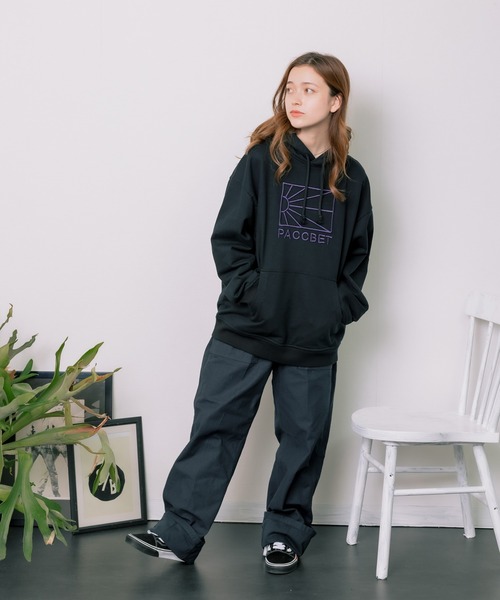 RASSVET / PACCBET(ラスベート)の「PACCBETT/ラスべート MENS COTTON LOGO HOODIE KNIT 刺繍ロゴ パーカー フーディー ビッグシルエット(パーカー・メンズ・ブラック/ブルー・L/M/XL)」の9枚目の写真
