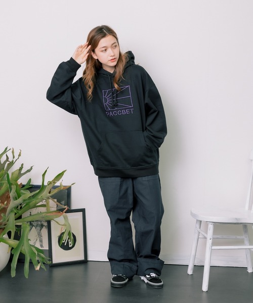 RASSVET / PACCBET(ラスベート)の「PACCBETT/ラスべート MENS COTTON LOGO HOODIE KNIT 刺繍ロゴ パーカー フーディー ビッグシルエット(パーカー・メンズ・ブラック/ブルー・L/M/XL)」の12枚目の写真