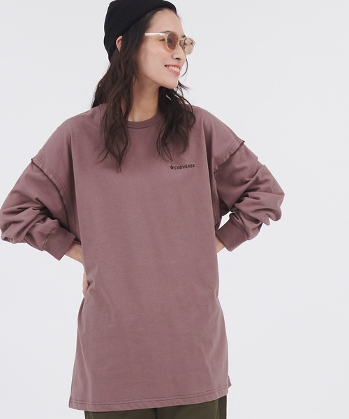 CONVERSE(コンバース)の「CONVERSE/コンバース 天竺メローデザインビッグシルエット長袖カットソー(Tシャツ/カットソー・レディース・ラベンダー/キャメル/ホワイト・M)」の3枚目の写真