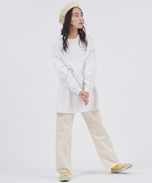 CONVERSE(コンバース)の「CONVERSE/コンバース 天竺メローデザインビッグシルエット長袖カットソー(Tシャツ/カットソー・レディース・ラベンダー/キャメル/ホワイト・M)」の4枚目の写真